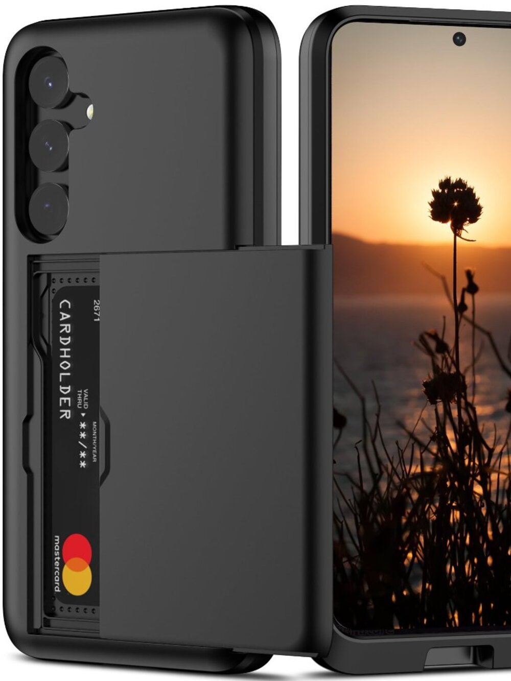 for Samsung S24 Case with Card Holder Dual Layer Heavy Duty Protective Case